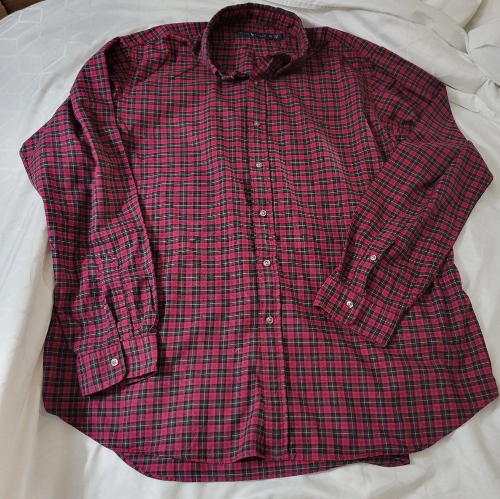 Ralph Lauren Oxford Button Down Shirt Long Sleeve Plaid Red Blue Green Pony XXL